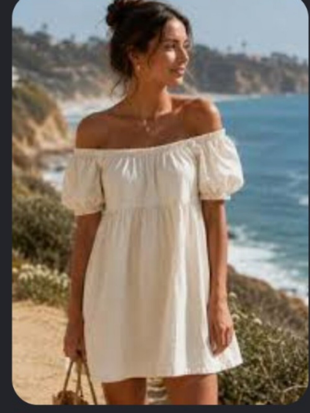 Forever 21 Cream One-Shoulder Puff Sleeve Mini Dress